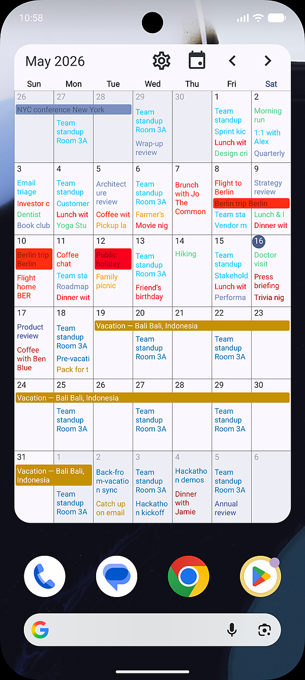 Home widget — see your month at a glance from the launcher